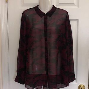 Sheer Black and Wine Camouflaged Blouse